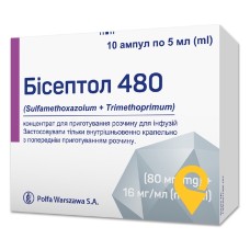 Бісептол конц. інф. 80 мг/мл + 16 мг/мл 5.мл №10 Варшавський ФЗ Польфа (Польща)