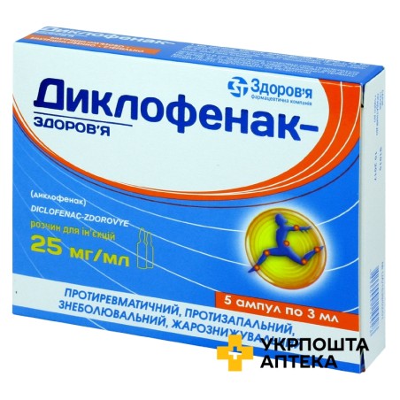 Диклофенак р-н д/ін. 25 мг/мл 3.мл №5 Здоров'я ФК (Україна)