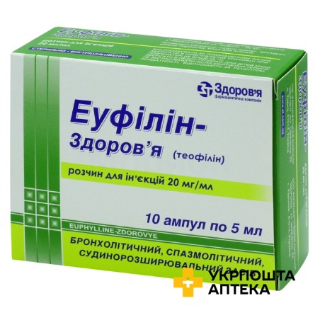 Еуфілін р-н д/ін. 2 % 5.мл №10 Здоров'я ФК (Україна)