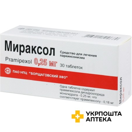 Міраксол табл. 0,25 мг №30 Борщагівський ХФЗ (Україна)