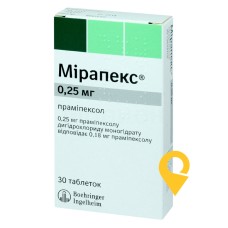 Мірапекс табл. 0,25 мг №30 Берінгер Інгельхайм Фарма (Німеччина)