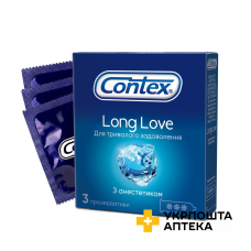 Презервативи латексні з силіконовою змазкою CONTEX® Long Love (з анестетиком), 3 шт. Reckitt Benckiser Healthcare (Великобританія)