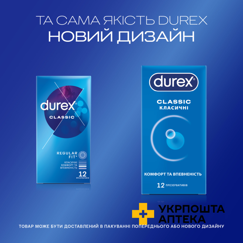 Презервативи латексні з силіконовою змазкою DUREX® Сlassic (класичні), 12 шт. Reckitt Benckiser Healthcare (Великобританія)