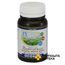 Пивні дріжджі з кальцієм, магнієм і цинком табл. 500 мг, кальцій, магній, цинк №100 Красота та Здоров'я (Україна)