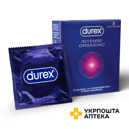 Презервативи латексні з силіконовою змазкою DUREX®  Intense Orgasmic (рельєфні, зі стимулюючим гелем-змазкою), З шт. Reckitt Benckiser Healthcare (Великобританія)
