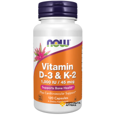 Вітаміни D3 + K2 Now Foods Vitamin D-3 & K-2 веган. капс. №120 NOW FOODS (США)