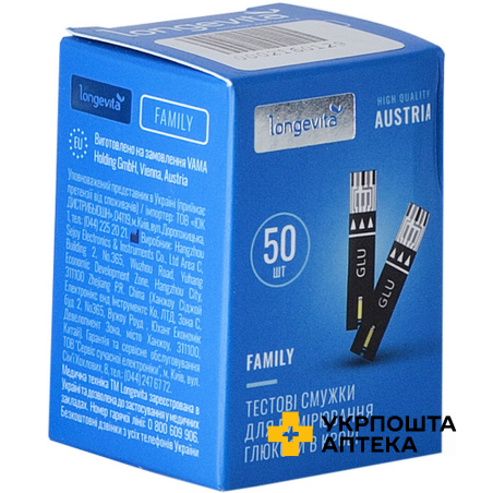 Тест-смужки Longevita Family для глюкометра, 50 шт. Hangzhou Sejoy Electronics (Китай)