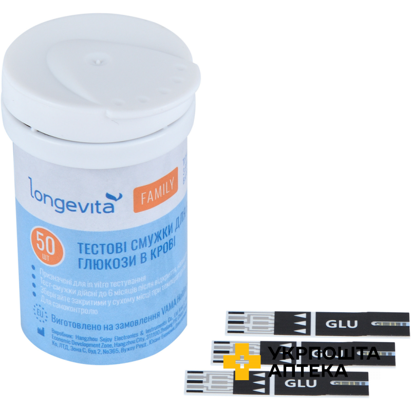 Тест-смужки Longevita Family для глюкометра, 50 шт. Hangzhou Sejoy Electronics (Китай)