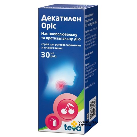 Декатилен Оріс спрей д/рот. порож. 1.5 мг/мл по 30 мл у флак. Тева (Іспанія)
