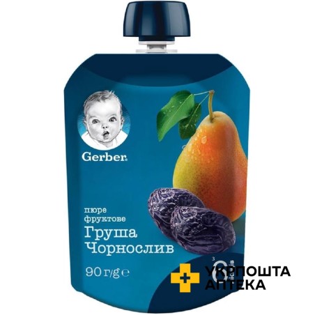 Гербер пюре груша і чорнослив 90 г, груша, чорнослив, з 6 міс. Nestle Polska (Польща)