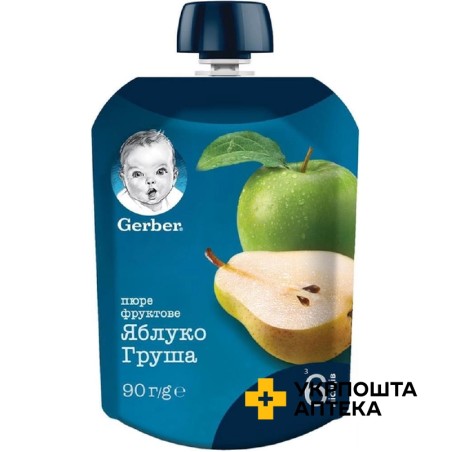 Гербер пюре яблуко і груша 90 г, яблуко, груша, з 6 міс. Nestle Polska (Польща)