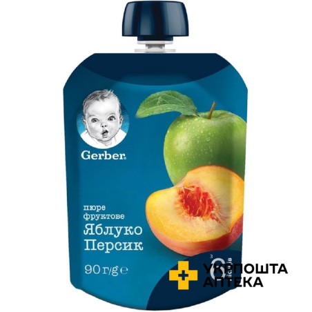 Гербер пюре яблуко і персик 90 г, яблуко, персик з 6 міс. Nestle Polska (Польща)