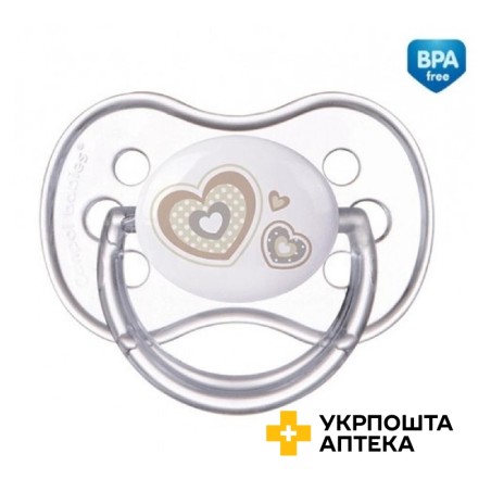 Пустушка 22/581, 6-18 міс., беж. серця Newborn baby, силікон., симетр. Canpol (Польща)