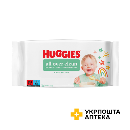 Серветки вологі Huggies All Over Clean дитячі, 56 шт Кімберлі-Кларк (Великобританія)