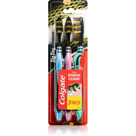 Зубна щітка Colgate Zig Zag Charcoal Зиг Заг Деревне вугілля, середньої жорсткості, 3 шт Colgate-Palmolive (Китай)