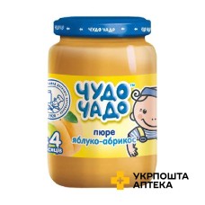 Пюре з яблук і абрикосів Чудо-чадо 170 г, яблуко, абрикос, цукор Завод консервний дитячого харчування (Україна)
