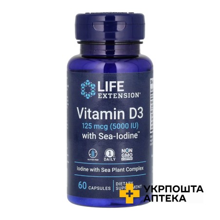Life Extension/Лайф екстеншн вітамін D3 з морським йодом капс. 125 мкг, (5000 МО) №60 Quality Supplements and Vitamins, Inc