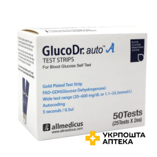 Тест-смужки GlucoDr. auto А AGM 4000 для глюкометра, 50 шт. Олл Медікус Ко., Лтд. (Корея)