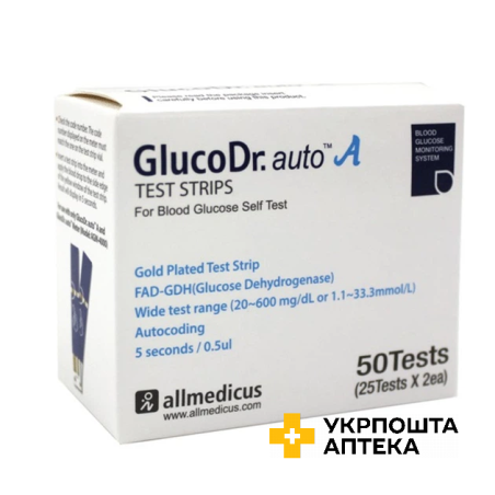 Тест-смужки GlucoDr. auto А AGM 4000 для глюкометра, 50 шт. Олл Медікус Ко., Лтд. (Корея)