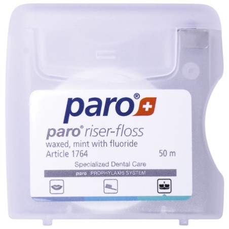 Зубна нитка Paro Riser-floss вощена, з м'ятою та фторидом 50 м Esro AG (Швейцарія)
