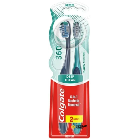 Зубна щітка Colgate 360° Clean, середньої жорсткості, 2 шт. Colgate-Palmolive (Китай)