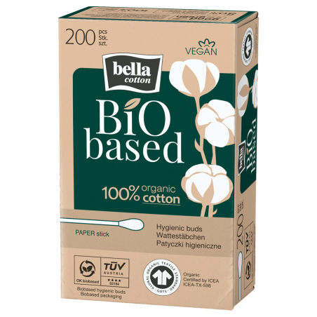 Палички гігієнічні BELLA Cotton BiO based (200 шт. карт. упаков.) Torunskie ZMO