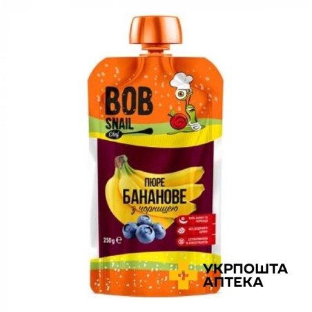 Пюре фруктове Равлик Боб 250 г, банан-чорниця Еко Снек (Україна)
