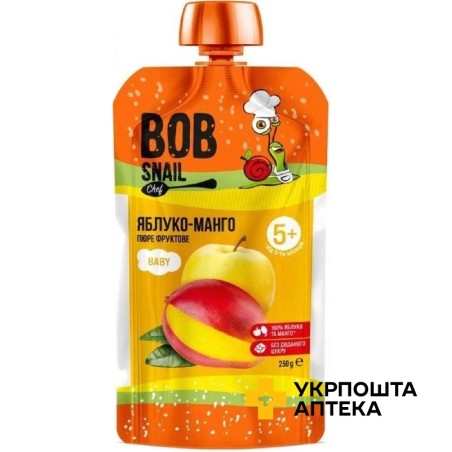 Пюре фруктове Равлик Боб 250 г, яблуко-манго Еко Снек (Україна)