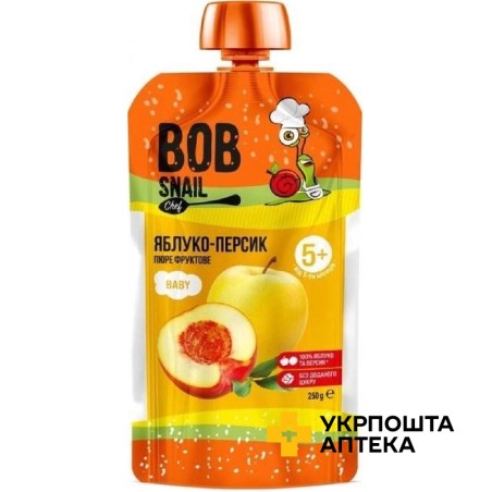 Пюре фруктове Равлик Боб 250 г, яблуко-персик Еко Снек (Україна)