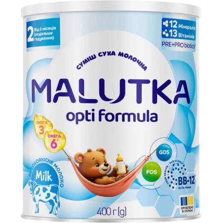 Суміш суха молочна Malutka Opti Formula 2 для харчування дітей від 6 місяців (подальше годування), 400 г Хорол (Україна)