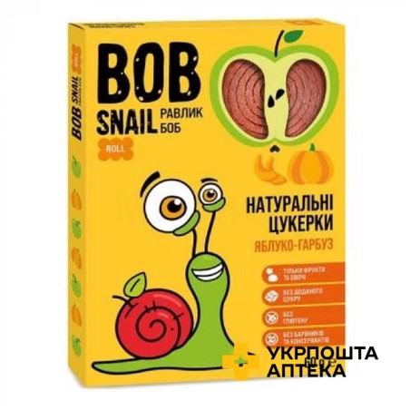 Цукерки Равлик Боб 60 г, яблуко, гарбуз Еко Снек (Україна)