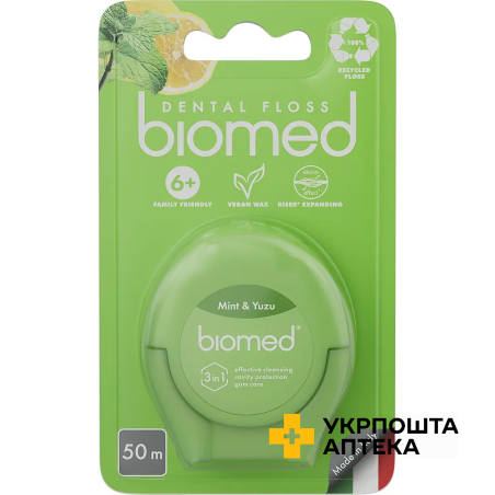 Зубна нитка BioMed Комплексна з ароматом м'яти та юзу, 50 м STS Holding Group (Болгарія)