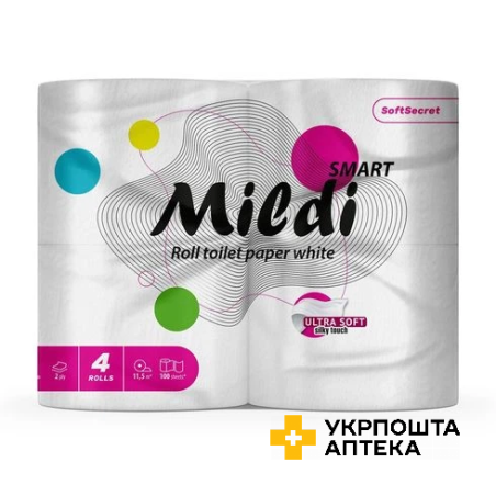 Mildi папір туал. на гільзі 4 рул. Smart 2-х шар. 100 відривів Кохавинська паперова фабрика (Україна)