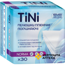 Пелюшки гігієнічні поглинаючі TINI NORMA, розмір: 60 см * 60 см, 30шт. в уп. TINI (Україна)