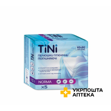 Пелюшки гігієнічні поглинаючі TINI NORMA, розмір: 60 см * 90 см, 5шт. в уп. TINI (Україна)