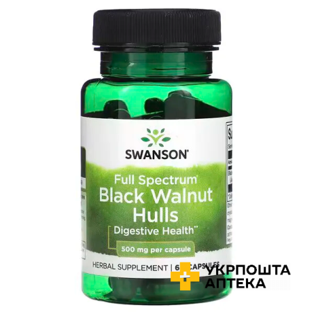 Шкаралупа чорного горіха Swanson Black Walnut Hulls 500 мг капс. 500 мг №60 Swanson Health Products (США)