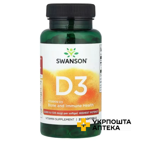 Вітамін D3 Swanson Vitamin D3 високоефективний, 5000 МО (125 мкг) капс. №250 Swanson Health Products (США)