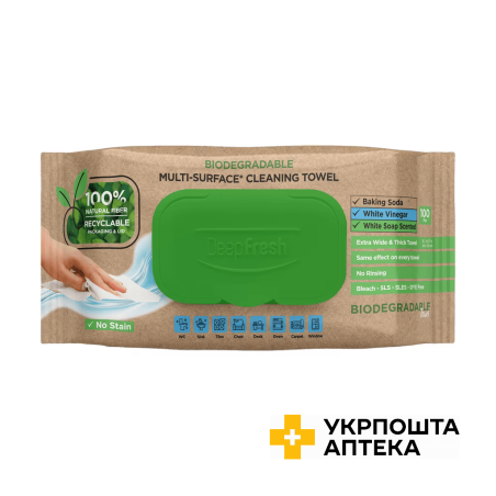 Вологі серветки для очищення поверхонь Deep Fresh Біорозкладні, 100 шт. Deep Fresh (Туреччина)