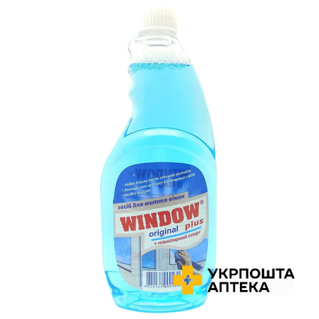 Засіб для чищення скла Window plus 500 мл з розп. на основі нашатирного спирту синій запаска Голд Дроп (Україна)