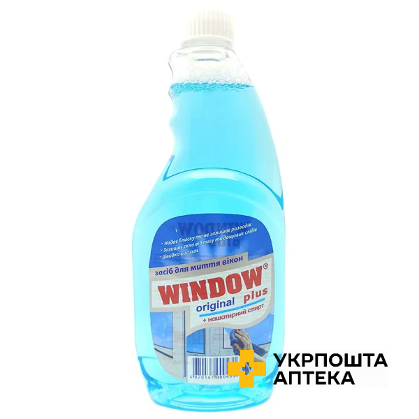 Засіб для чищення скла Window plus 500 мл з розп. на основі нашатирного спирту синій запаска Голд Дроп (Україна)