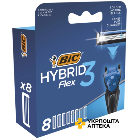 Змінні картриджі для гоління (леза) чоловічі BIC Flex 3 Hybrid 8 шт. Societe BIC (Греція)