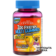 Мультивітаміни для дітей з вітаміном С 21st Century Zoo Friends Multi Gummies, Plus Extra C жув. пастилки №60 21 st Century HealthCare Inc. (США)