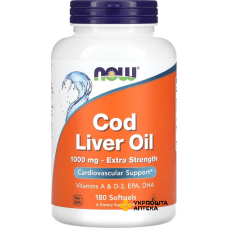 Олія печінки тріски NOW Foods Cod Liver Oil Extra Strength 1000 мг м’які капс. №180 NOW FOODS (США)