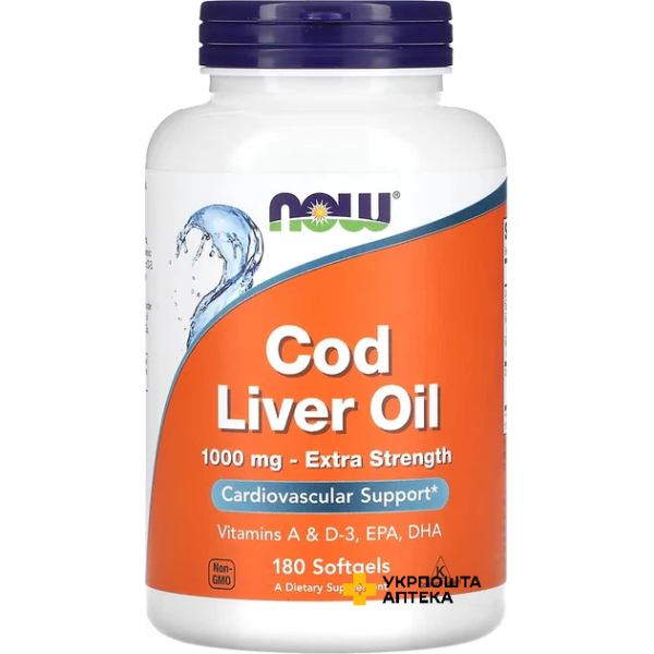 Олія печінки тріски NOW Foods Cod Liver Oil Extra Strength 1000 мг м’які капс. №180 NOW FOODS (США)
