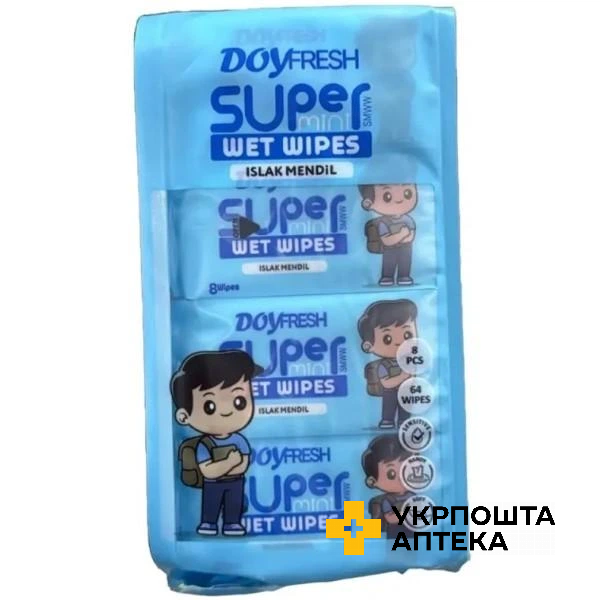 Серветки вологі Doy Fresh блакитні 8*8шт. Venteks (Туреччина)