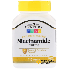 Вітамін B3 (ніацинамід) 21st Century Niacinamide 500 мг табл. №110 21 st Century HealthCare Inc. (США)