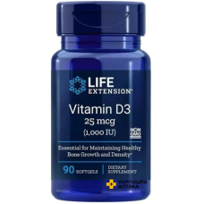 Вітамін D3 Life Extension 25 мкг (1000 МО) м'які капс. №90 Quality Supplements and Vitamins, Inc (США)