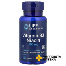 Вітамін В3 (ніацин) Life Extension Vitamin B3 Niacin 500 мг №100 Quality Supplements and Vitamins, Inc (США)