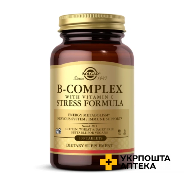 Вітаміни групи B + C Solgar B-Complex with Vitamin C Stress Formula, табл. №100 Solgar (США)